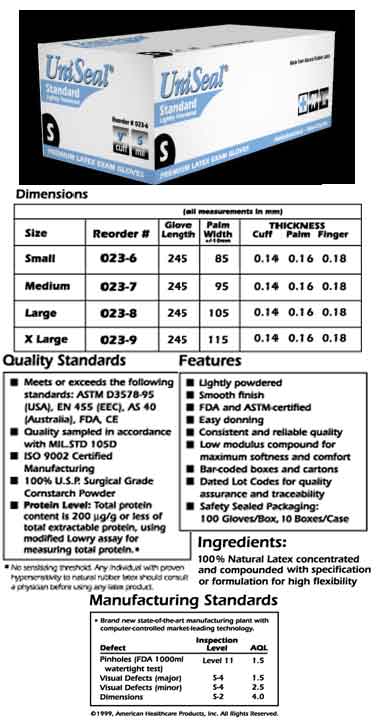 Uniseal Std Powdered Latex Exam Gloves