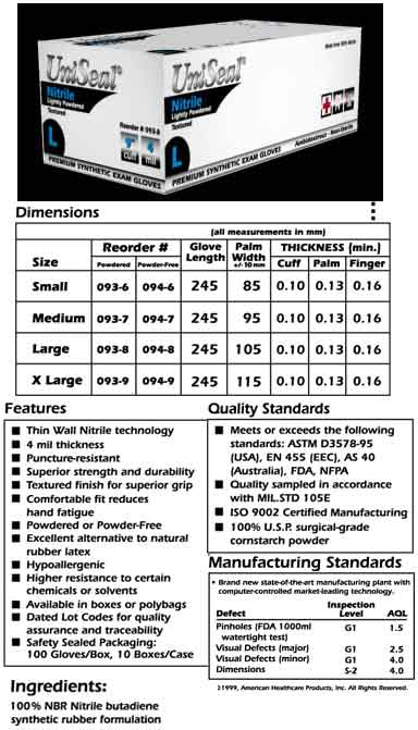 Uniseal Nitrile Exam Gloves